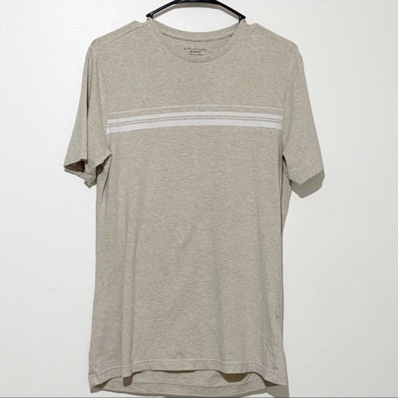 Structure slim fit basic short sleeve beige and white tee - Picture 1 of 5